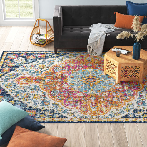 Langley Street Hibner Oriental Saffron/Navy/Pink Area Rug & Reviews